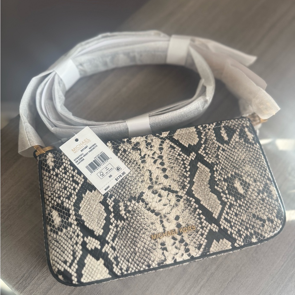 Michael Kors Black and Cream Snake Print Shoulder Bag
